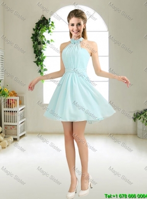 Comfortable Straps Light Blue Dama Dresses with Hand Made Flowers