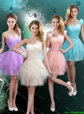Discount Short One Shoulder Dama Dresses with Hand Made Flowers
