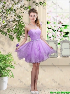 Discount Short One Shoulder Dama Dresses with Hand Made Flowers