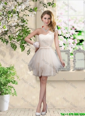 Discount Short One Shoulder Dama Dresses with Hand Made Flowers