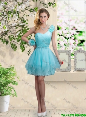 Discount Short One Shoulder Dama Dresses with Hand Made Flowers