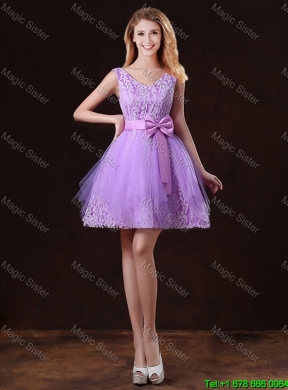 Discount V Neck Tulle Dama Dresses with Bowknot