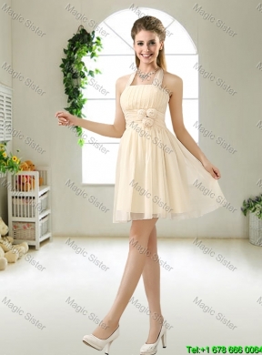 Modern Halter Top Champagne Dama Dresses with Hand Made Flowers