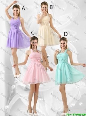 Modern Halter Top Champagne Dama Dresses with Hand Made Flowers