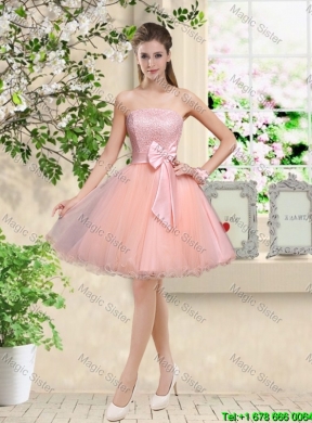 Popular Strapless Mini Length Bridesmaid Dresses with Appliques and Bowknot