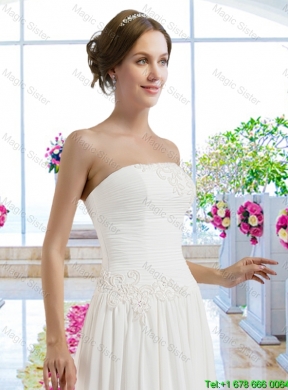 2016 Best Strapless Ruched Beach Bridal Dresses with Appliques