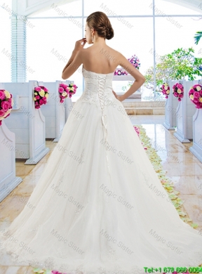 Cheap Sweetheart Wedding Dresses with Appliques and Bowknot