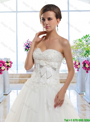 Cheap Sweetheart Wedding Dresses with Appliques and Bowknot