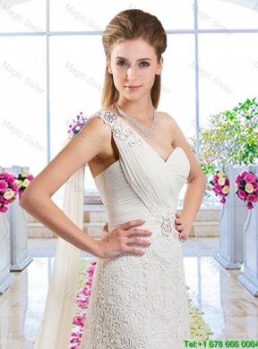 Classical One Shoulder Bridal Gowns with Lace and Beading