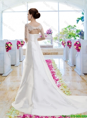 Discount A Line Court Train Wedding Dresses with Beading