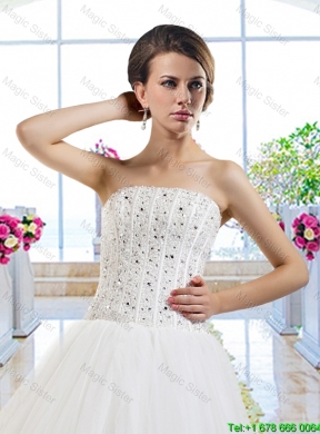 Elegant A Line Brush Train Wedding Dresses with Beading