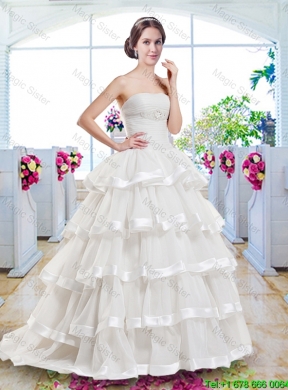 Fashionable Ruffled Layers Bridal Dresses with Brush Train