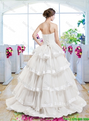Fashionable Ruffled Layers Bridal Dresses with Brush Train