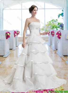 Fashionable Ruffled Layers Bridal Dresses with Brush Train