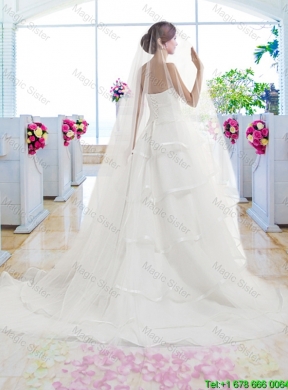 Fashionable Ruffled Layers Bridal Dresses with Brush Train