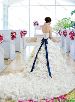 Gorgeous Sashes 2015 Bridal Gowns with Chapel Train