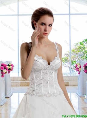 Luxurious Straps Beaded Hand Made Flowers Bridal Gown