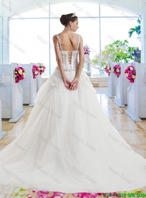 Luxurious Straps Beaded Hand Made Flowers Bridal Gown