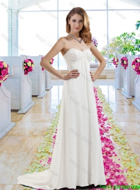 New Arrivals Empire Brush Train Wedding Gowns with Appliques
