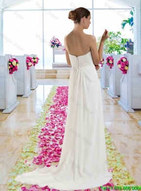 New Arrivals Empire Brush Train Wedding Gowns with Appliques