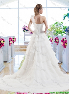 New Style Ruffled Layers Bridal Dresses with One Shoulder