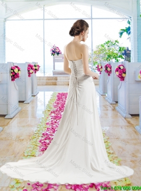 Cheap Strapless Court Train Wedding Dresses with Beading