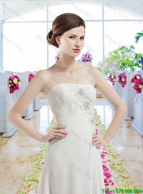 Cheap Strapless Court Train Wedding Dresses with Beading