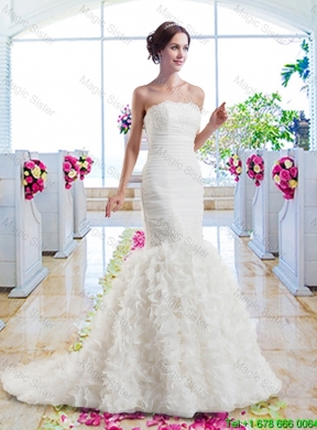 Hot Sale Mermaid Strapless Wedding Dresses with Ruffles