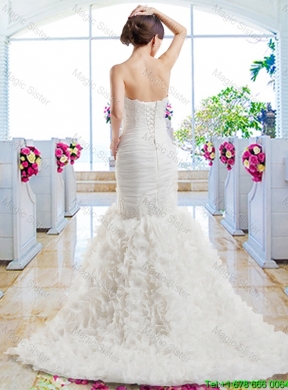Hot Sale Mermaid Strapless Wedding Dresses with Ruffles