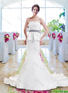 Inexpensive Mermaid Wedding Dresses with Lace and Belt
