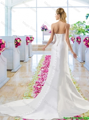 Simple Hand Made Flowers Wedding Dresses with Column