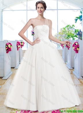 Wonderful A Line One Shoulder Wedding Dresses with Appliques