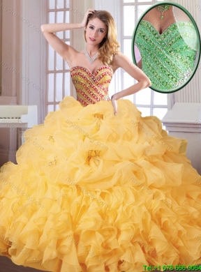 2016 Hot Sale Winter Beading and Ruffles Quinceanera Dresses in Gold