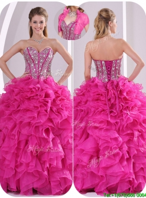 2016 Ruffles and Beading Quinceanera Gowns in Fuchsia