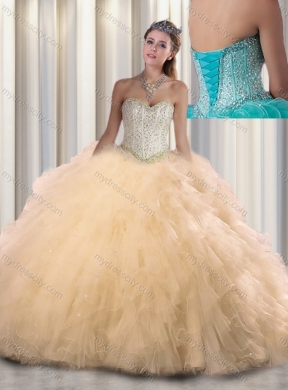 2016 Pretty Champagne Sweetheart Beading Quinceanera Dresses