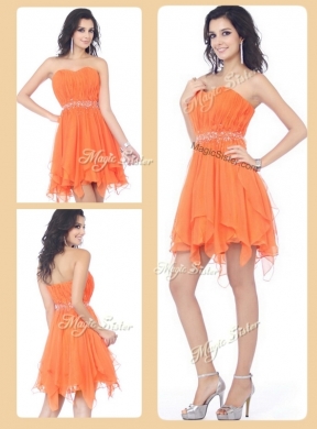 Beautiful  Sweetheart Beading and Ruching Short Prom Dresses in Orange