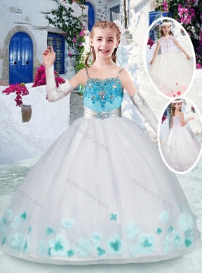 Cheap White Little Girl Pageant Dresses with Appliques and Beading