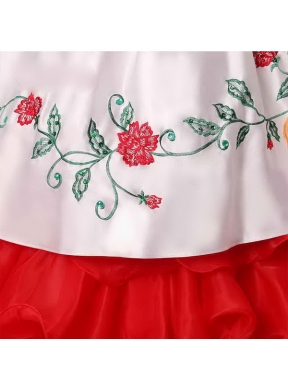Sexy White and Red Sleeveless Floor Length Embroidery and Ruffled Layers Lace Up Quince Ball Gowns