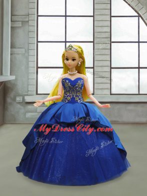 Blue Sleeveless Court Train Beading and Appliques and Embroidery Sweet 16 Dress