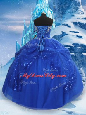 Free and Easy Floor Length Royal Blue Sweet 16 Quinceanera Dress Tulle Sleeveless Beading and Pick Ups