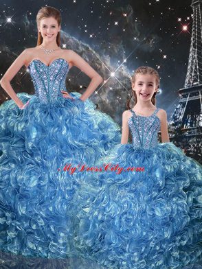 Baby Blue Lace Up Sweetheart Beading and Ruffles Vestidos de Quinceanera Organza Sleeveless