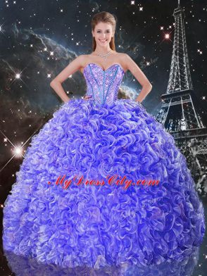 Purple Sweetheart Neckline Beading and Ruffles Quinceanera Dresses Sleeveless Lace Up