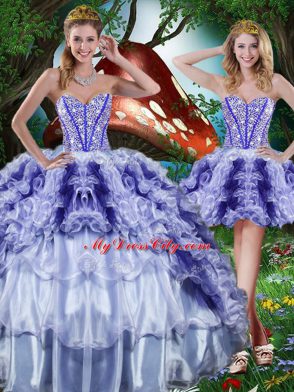 Multi-color Lace Up Sweetheart Beading and Ruffles and Ruffled Layers Vestidos de Quinceanera Organza Sleeveless