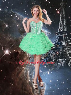 Apple Green Sleeveless Floor Length Beading and Ruffled Layers Lace Up 15th Birthday Dress