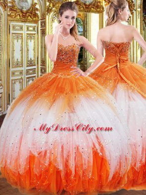 Great Multi-color Ball Gowns Beading and Ruffles Sweet 16 Quinceanera Dress Lace Up Organza Sleeveless Floor Length