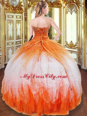 Great Multi-color Ball Gowns Beading and Ruffles Sweet 16 Quinceanera Dress Lace Up Organza Sleeveless Floor Length