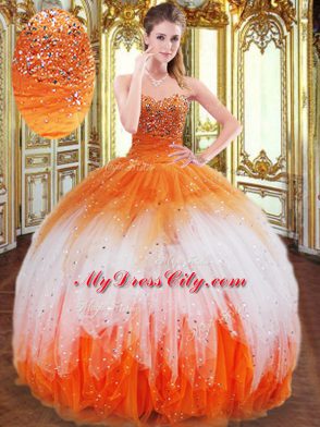 Great Multi-color Ball Gowns Beading and Ruffles Sweet 16 Quinceanera Dress Lace Up Organza Sleeveless Floor Length