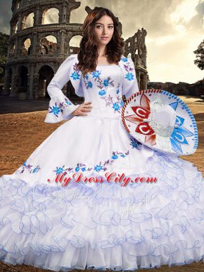 Modern Square Long Sleeves Lace Up Quinceanera Gown Baby Blue Organza