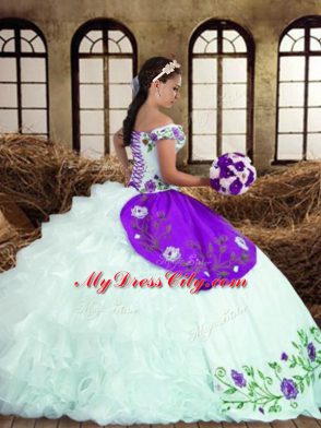 Off The Shoulder Sleeveless Lace Up Sweet 16 Dress Multi-color Taffeta