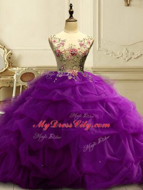 Ball Gowns Quinceanera Gowns Purple Scoop Organza Sleeveless Floor Length Lace Up